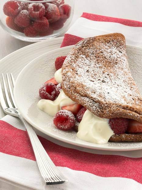 Chocolate Souffle Omelette with Berries & Yoghurt