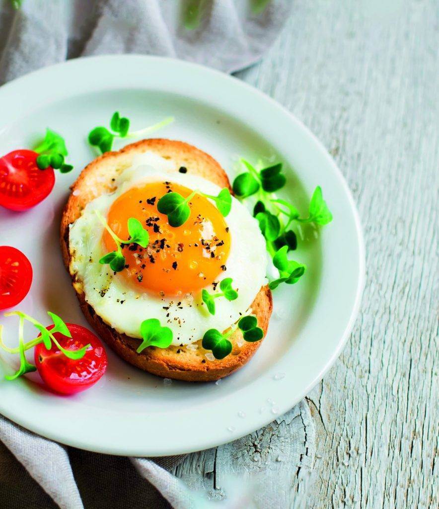 Toast with Fried Eggs and Tomatoes